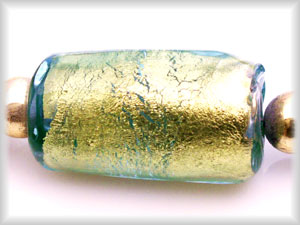 Perle en Verre de Murano aquamarine incrustée de Feuille d'or