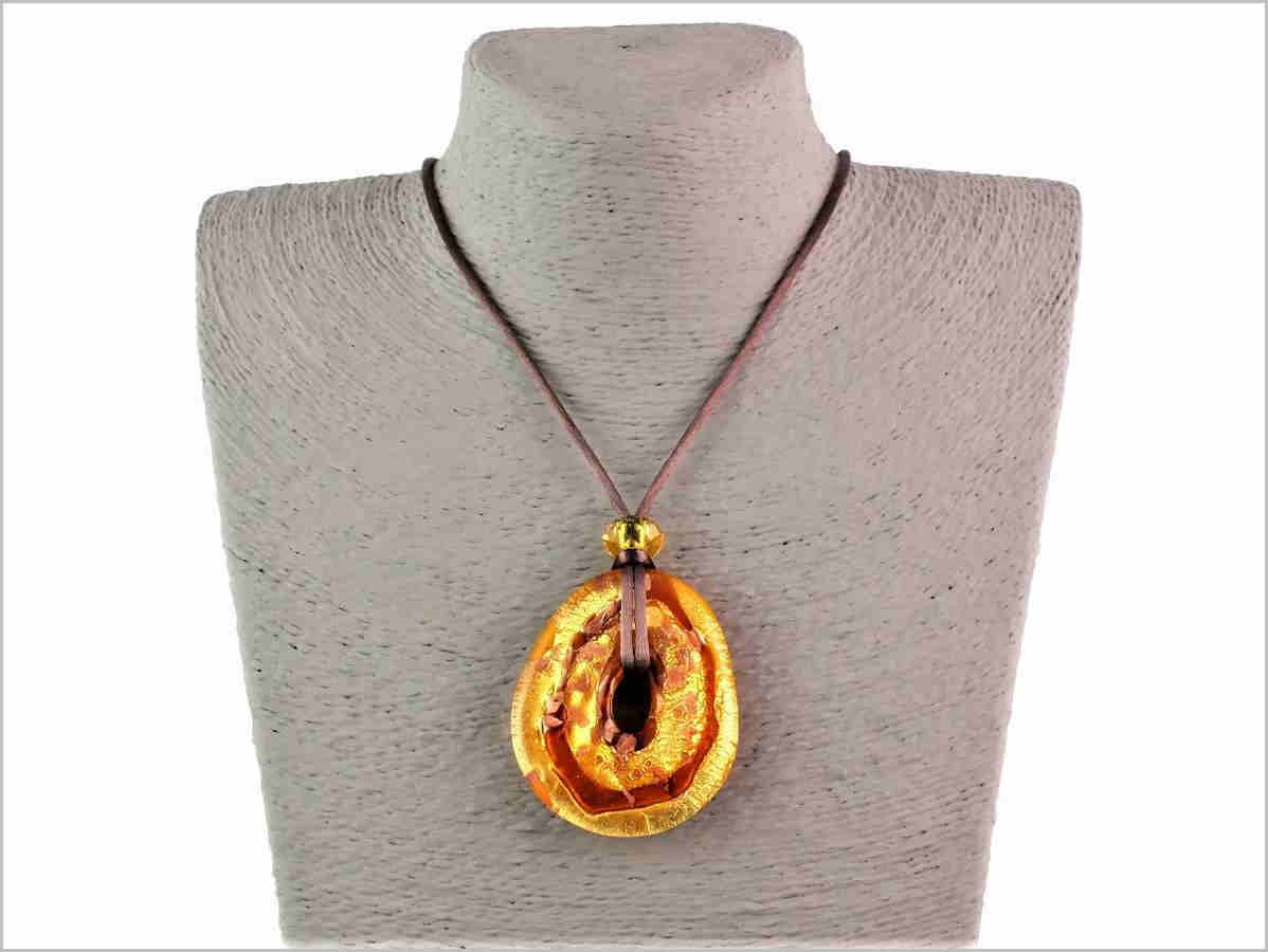 Pendentif En Verre De Murano Millefiori - Arbre De Vie Sur Fond Bleu - 32 Mm - Argent Sterling Plaqué Or 925