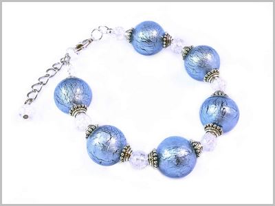 Bracelet Femme En Verre De Murano Fait Main - Multicolore, Acier Inox, Fermoir Mousqueton, Italie