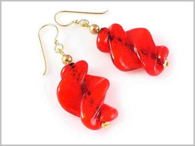 Coral Boucles d'oreilles Verre Murano